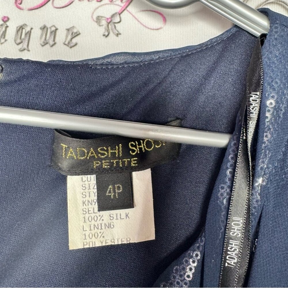 Tadashi shoji dress silk tiered Elegant Blue Sequin Dress sparkly blue - Picture 8 of 15